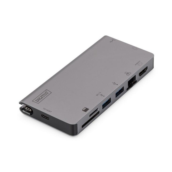 DA-70877 Digitus USB-C Multiport Travel Dock 8 Port gray 2x video 2x USB-C 2x USB3.0 RJ45,2x card reader 808555