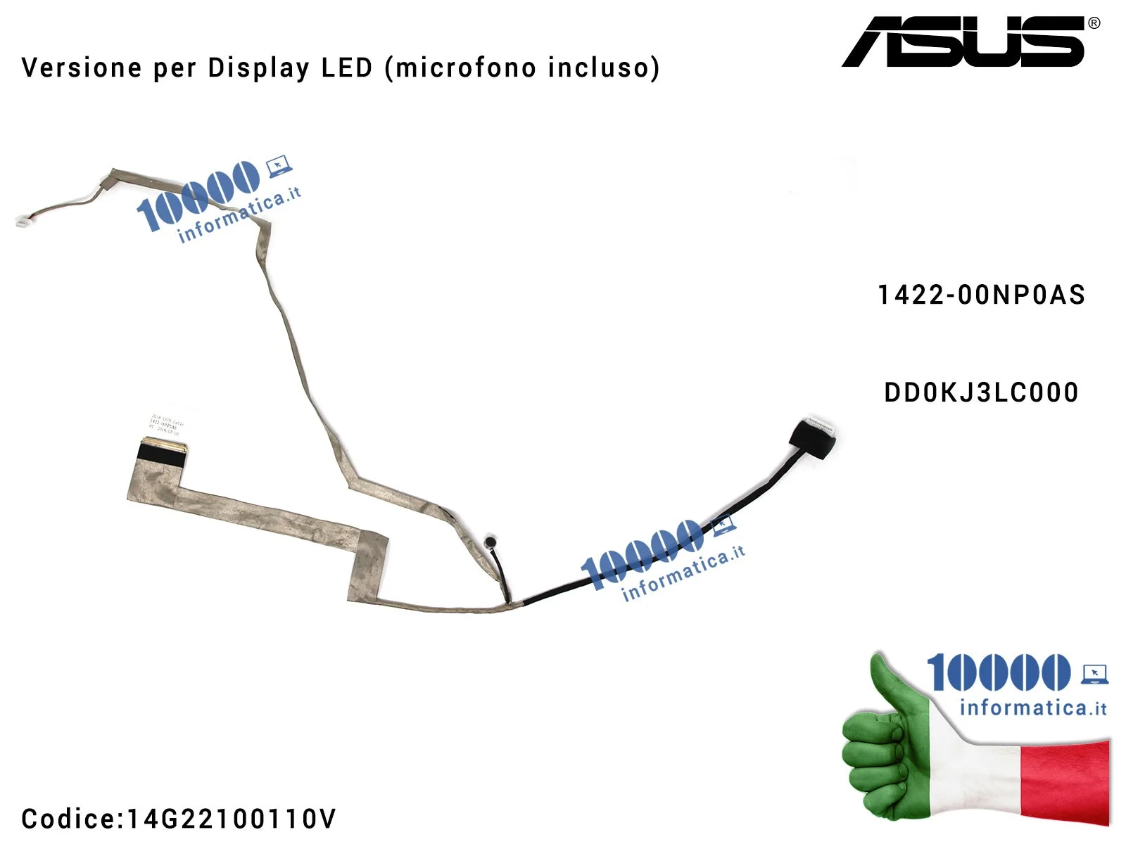 14G22100110V Cavo Flat LCD ASUS K52 K52F K52JR [Versione per Display LED] (microfono incluso) 1422-00NP0AS DD0KJ3LC000 K52DY ...