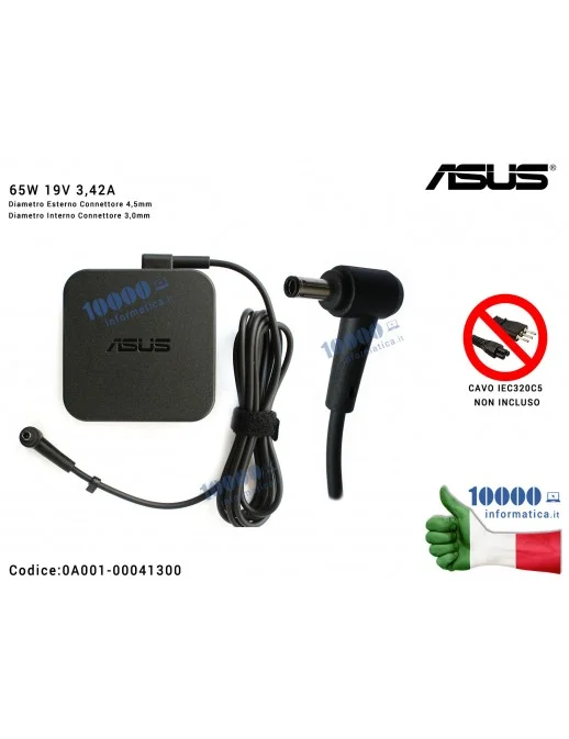0A001-00041300 Alimentatore ASUS 65W 19V 3,42A [4,5 x 3,0 mm] ADP-65GD D ADP-65AW PA-1650-48 ZenBook Duo UX481 UX481F UX481FA...