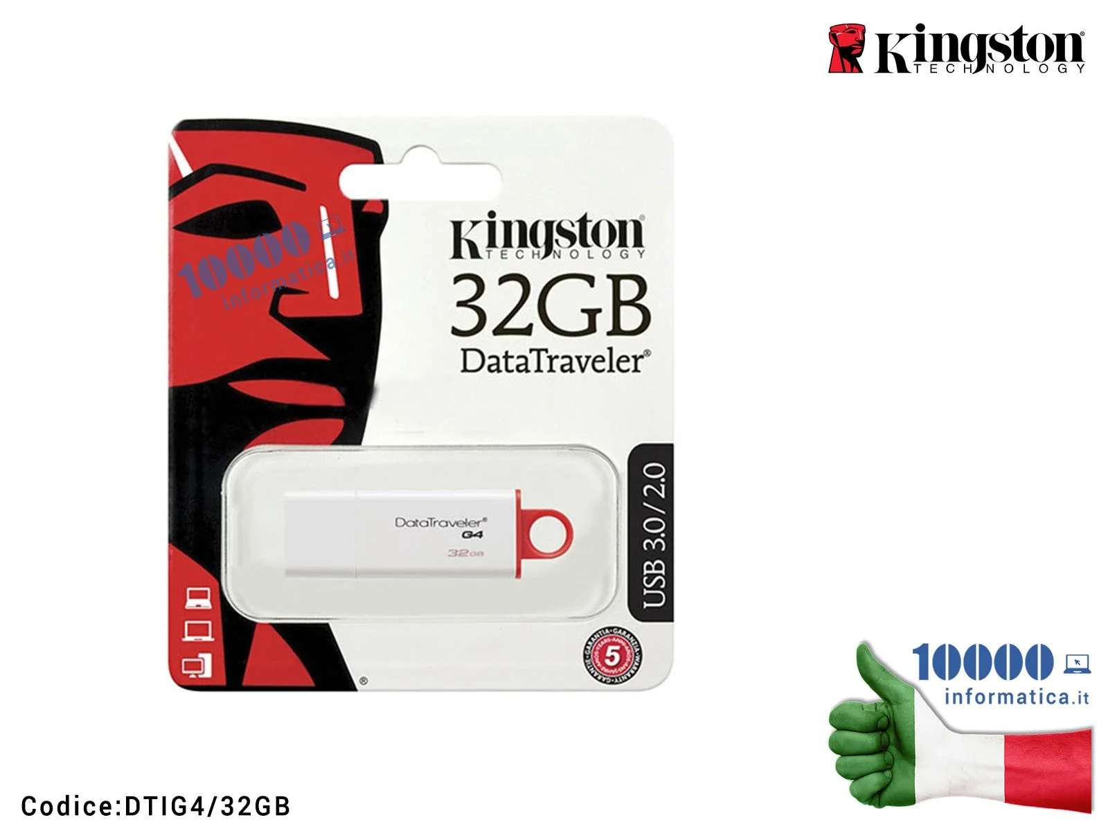 DTIG4/32GB Chiavetta USB Pen Drive KINGSTON DTI-G4 G4 (ROSSA) USB 3.0 [32 GB]