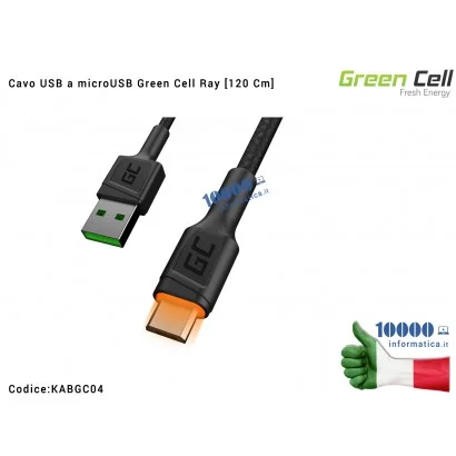 KABGC04 Cavo microUSB Green Cell Ray [120 cm] con retroilluminazione a LED arancio e supporto di ricarica rapida Ultra Charge...