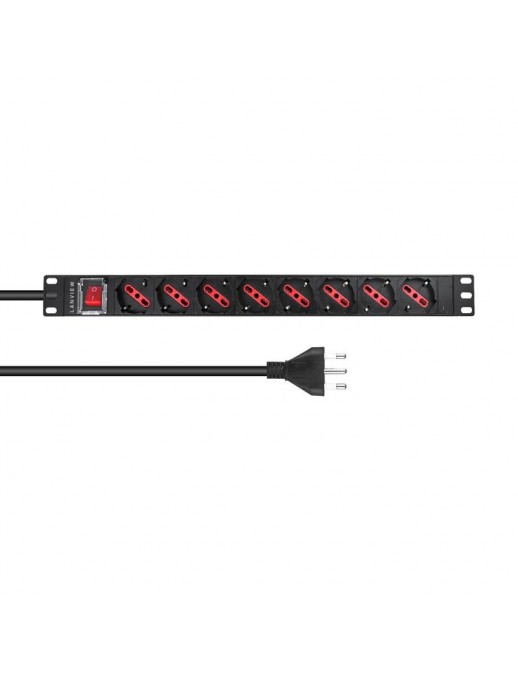 LVR-2MIT-SW-IT8 LVR-2MIT-SW-IT8 Lanview 19'' rack mount power strip, 2m, 13A with 8 x Schuko/italian type socket