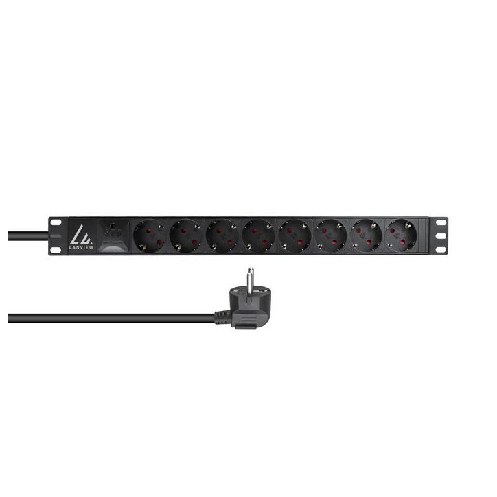 LVR-3MSCH-SPD-SCH8 Lanview 19'' rack mount power strip, 3m, 16A with 8 x Schuko F outlets