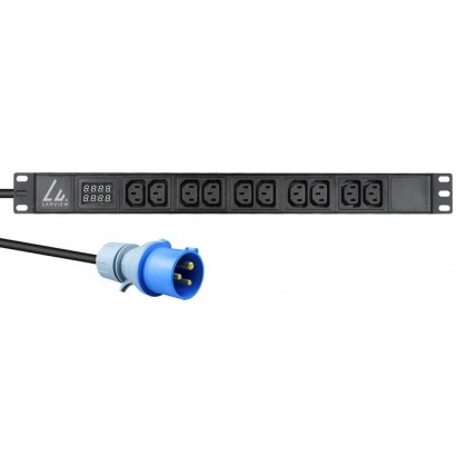 LVR-3MIEC-AMP-10C13 Lanview 19'' rack mount power strip, 3m, 16A with 10 x C13 socket and AMP meter