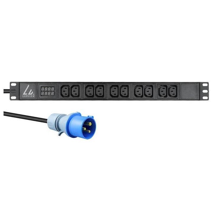LVR-3MIEC-AMP-10C13 Lanview 19'' rack mount power strip, 3m, 16A with 10 x C13 socket and AMP meter LVR-3MIEC-AMP-10C13 Lanview 19'' rack mount power strip, 3m, 16A with 10 x C13 socket and AMP meter