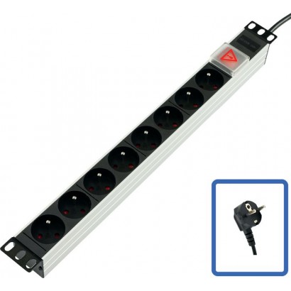 TUPS031 Lanview 19" rack mount power strip, 1U, 2m, 10A, with 8 x French Type E schuko socket...