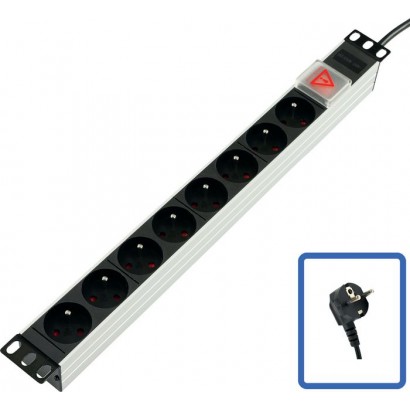 TUPS031 TUPS031 Lanview 19" rack mount power strip, 1U, 2m, 10A, with 8 x French Type E schuko socket TUPS031