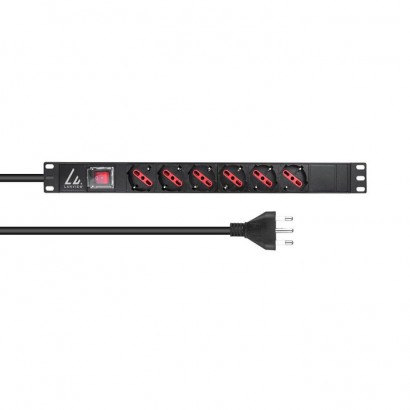 LVR-2MIT-SW-IT6 Lanview 19'' rack mount power strip, 2m, 13A with 6 x Schuko/italian type socket