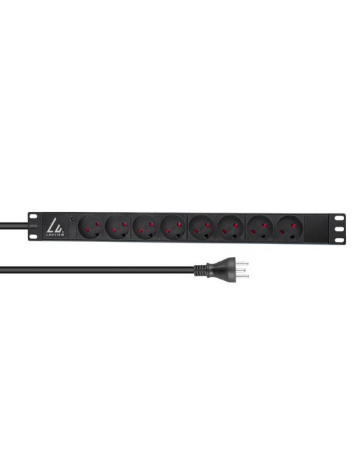 LVR-2MDK-LIC-DK8 Lanview 19'' rack mount power strip, 2m, 13A with 8 x danish type K socket