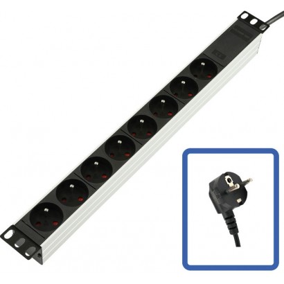 TUPS032 Lanview 19'' rack mount power strip, 1U, 1,5m, 10A with 8 x French Type E Schuko socket...