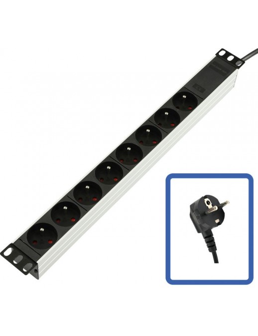 TUPS032 Lanview 19'' rack mount power strip, 1U, 1,5m, 10A with 8 x French Type E Schuko socket TUPS032