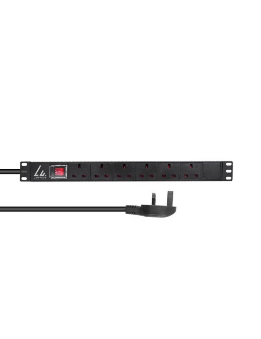 LVR-3MUK-SW-UK6 Lanview UK Rack mount 19" power strip, 3m, 1U 13A with 6 x UK sockets