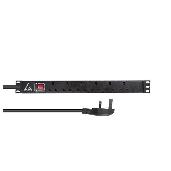 LVR-3MUK-SW-UK6 Lanview UK Rack mount 19" power strip, 3m, 1U 13A with 6 x UK sockets