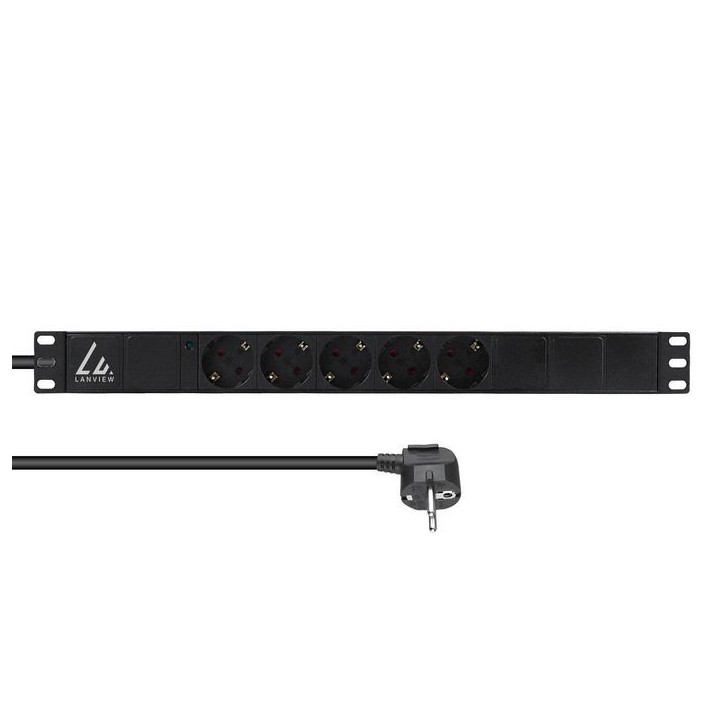 LVR-3MSCH-LIC-SCH5 Lanview 19'' rack mount power strip, 10A with 5 x Schuko type F socket