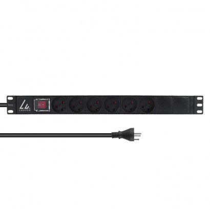 LVR-3MDK-SW-DK6 Lanview 19'' rack mount power strip, ON/OFF switch 13A with 6 x Danish type K socket