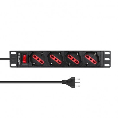 LVR-2MIT-SW-IT4 Lanview 10'' rack mount power strip, 2m, 13A with 4 x Schuko/italian type socket