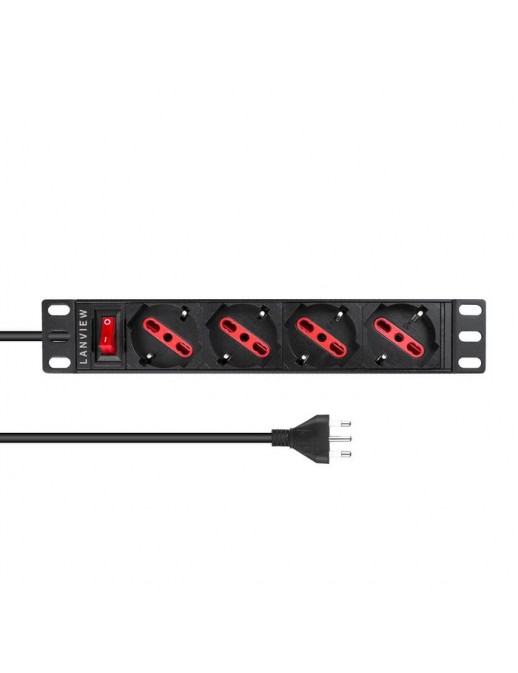 LVR-2MIT-SW-IT4 Lanview 10'' rack mount power strip, 2m, 13A with 4 x Schuko/italian type socket