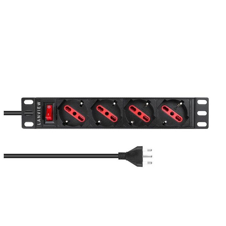 LVR-2MIT-SW-IT4 Lanview 10'' rack mount power strip, 2m, 13A with 4 x Schuko/italian type socket