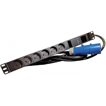 LVR261876D Lanview 19'' rack mount power strip, 4m, 16A with 6 x Danish type K grounded sockets