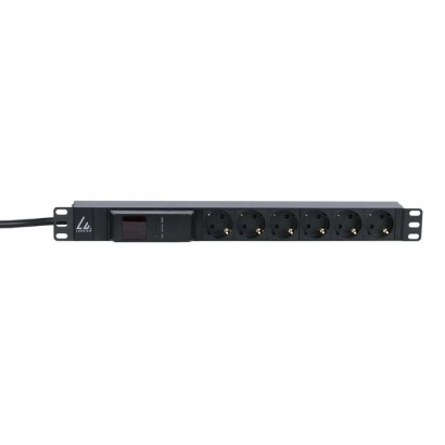 LVR261876S Lanview 19'' rack mount power strip, 4m, 16A with 6 x Schuko type F socket and AMP meter