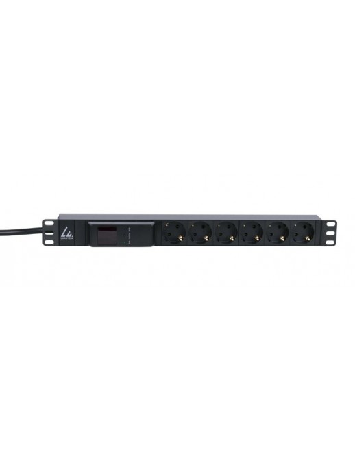 LVR261876S Lanview 19'' rack mount power strip, 4m, 16A with 6 x Schuko type F socket and AMP meter