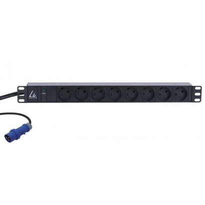 LVR261871D Lanview 19'' rack mount power strip, 3m, 16A with 8 x Danish type K grounded sockets