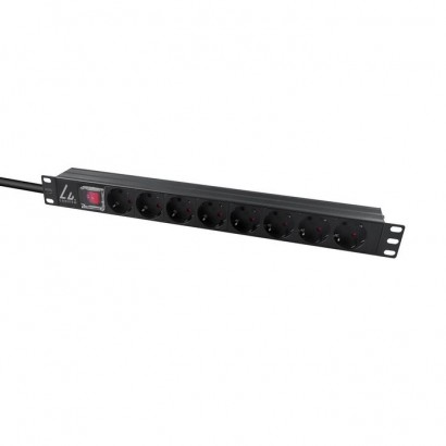 LVR-2MSCH-SCH-C13-8 Lanview 19'' rack mount power strip, 1U, 10A with 8 x Schuko socket, C14 plug