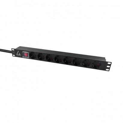 LVR-2MSCH-SCH-C13-8 LVR-2MSCH-SCH-C13-8 Lanview 19'' rack mount power strip, 1U, 10A with 8 x Schuko socket, C14 plug