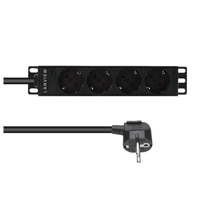 LVR-2MSCH-LIC-SCH4 Lanview 10'' rack mount power strip, 2m, 13A with 4 x Schuko outlets