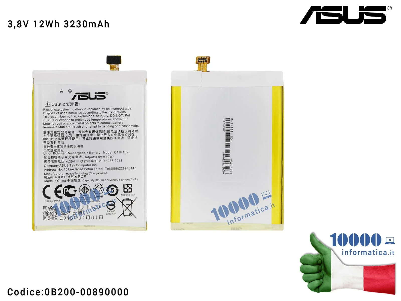 0B200-00890000 Batteria C11P1325 ASUS ZenFone 6 A600CG (T00G) A601CG (Z002) [3,8V 12Wh 3230mAh]
