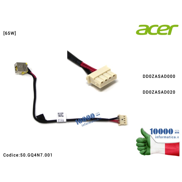 Connettore di Alimentazione DC Power Jack ACER Aspire A315-21G (65W) DD0ZASAD000 DD0ZASAD020