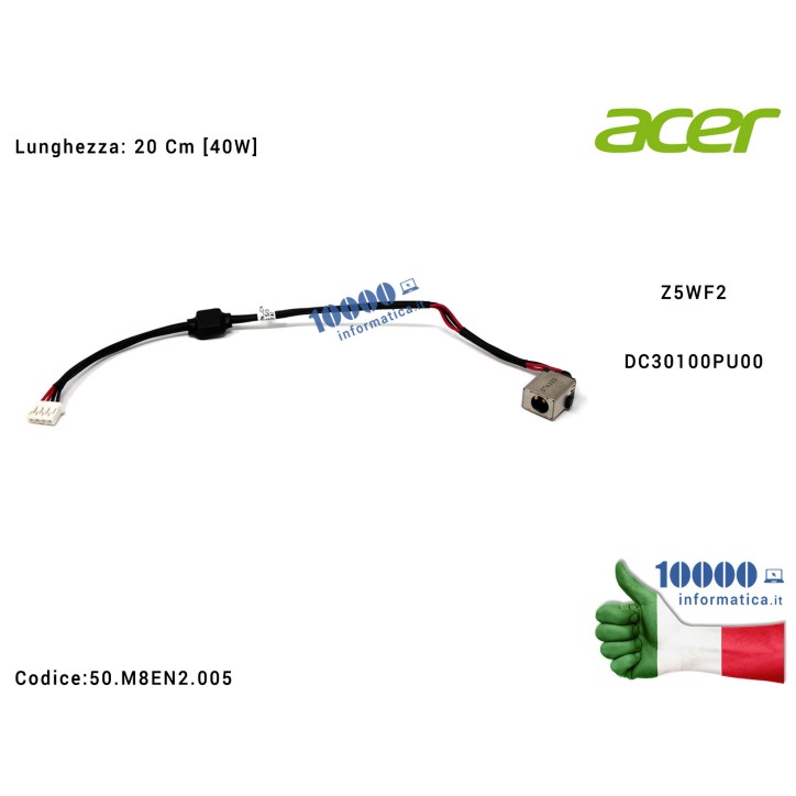 Connettore di Alimentazione DC Power Jack ACER Aspire E1-510 E1-532 E1-572 V5-561 TravelMate TMP255-M TMP255-MP Packard Bell Eas