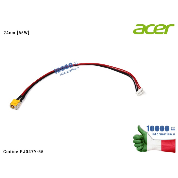 Connettore DC Power Jack PJ047Y (65W) ACER Aspire 5335 5735 5735Z 6735 7735Z [24 cm] Travelmate 5610 Extensa 7200 7620 7620G 7620Z 5220 5220G 5235 5310 5310G 5520 5520G 5535 5535Z