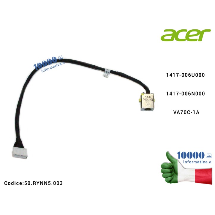 Connettore DC Power Jack PJ649 ACER [65W] Aspire E1-731G E1-732G E1-771G E1-772G V3-731G V3-771G V3-772G Packard Bell EasyNote LV11HC LV44HC 1417-006U000 1417-006N000 VA70C-1A