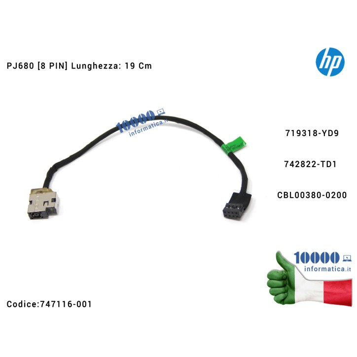 Connettore DC Power Jack PJ680 HP 250 G3 14-D000 14-D100 15-D000 15-D100 15-R (8 PIN) 747116-001 719318-YD9 CBL00380-0200 742822-TD1