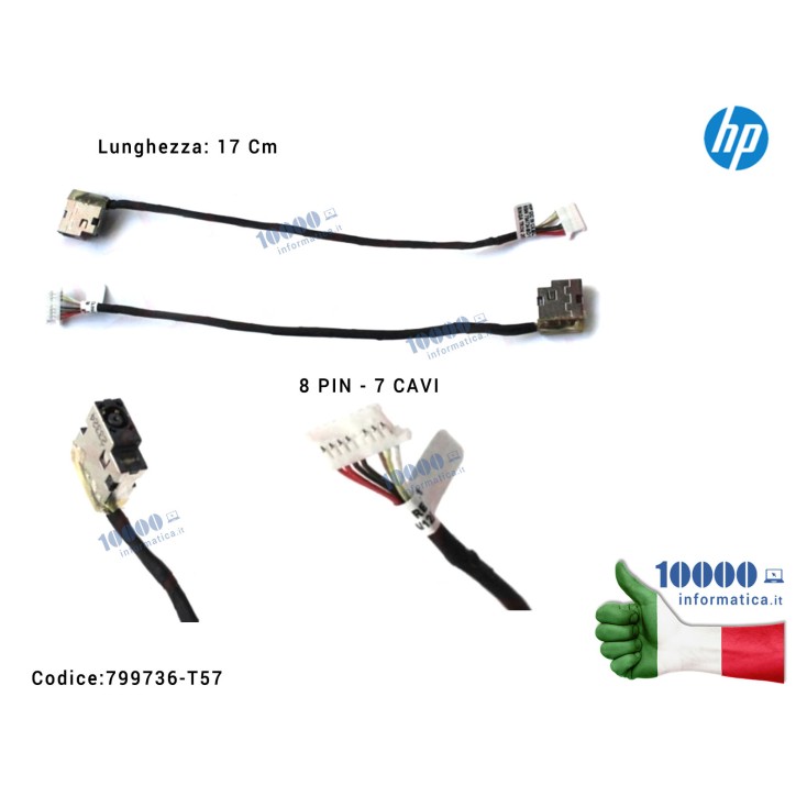 Connettore DC Power Jack PJ799 HP 240 245 G4 G5 246 250 255 256 340 G3 G4 G5 15-BA Envy M6-P M6-P000 M6-P100 Stream 11-D 11-D000 799736-T57