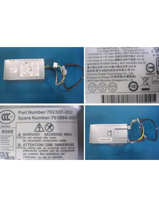 751884-001 751884-001 HP 240W power supply for HP workstations, 100-240V input, 92% efficiency, small form factor, 80 Plus Pl...