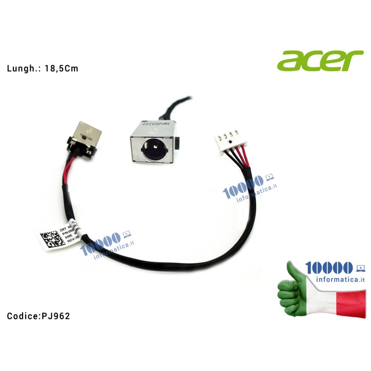 Connettore DC Power Jack PJ962 ACER Extensa 2511 2520 Aspire E5-522 E5-532 E5-552 E5-573 V3-574 Travelmate P257-M Packard Bell EasyNote TE69BH [18,5 cm] [45W] 50.MVHN7.002 DD0ZRTAD100