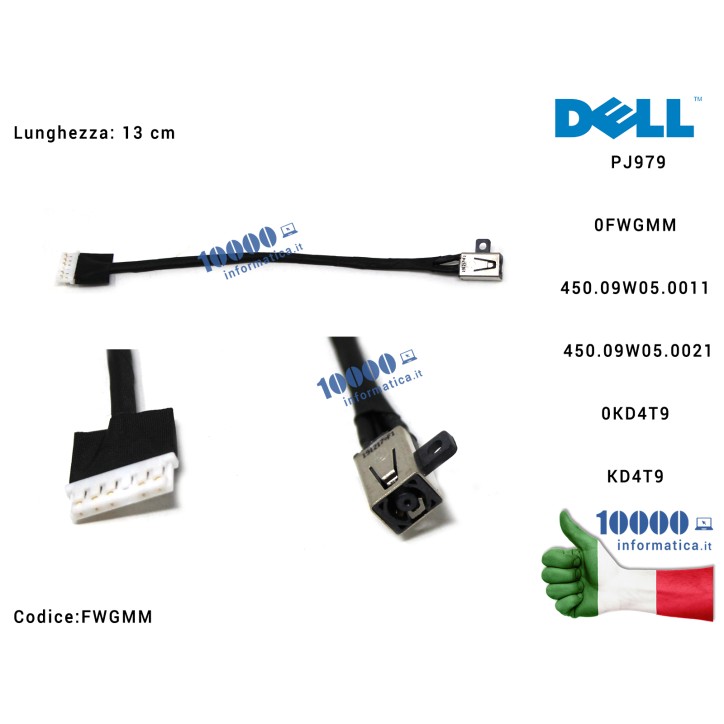 Connettore di Alimentazione DC Power Jack DELL Inspiron 3465 3467 - 0FWGMM Connettore DC Power Jack PJ979 DELL Inspiron 15-3576 