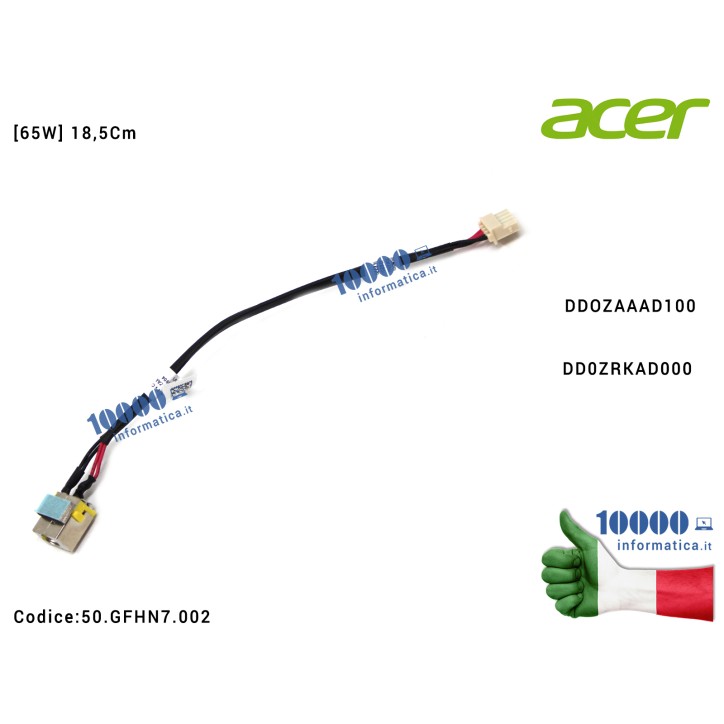 Connettore di Alimentazione DC Power Jack [65W] ACER Aspire E5-471 E5-471G E5-523G E5-553G E5-575 E5-575G E5-575TG E5-576 E5-576G F5-573 F5-573G K50-20 TravelMate TMP259-G2-MG TMP259-MG DD0ZRKAD000 DD0ZAAAD100