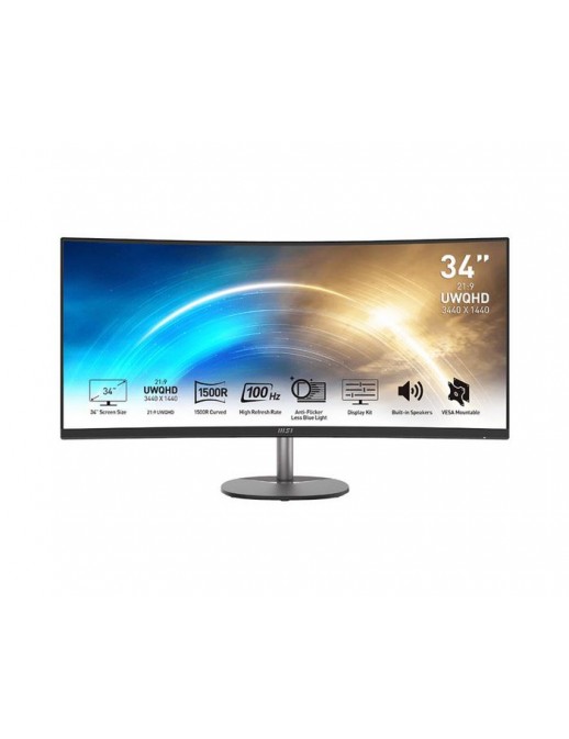 9S6-3PB2CT-005 MSI Pro Mp341Cqde Computer Monitor 86.4 Cm (34") 3440 X 1440 Pixels Ultrawide Quad Hd Black