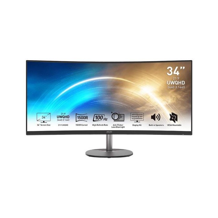 9S6-3PB2CT-005 MSI Pro Mp341Cqde Computer Monitor 86.4 Cm (34") 3440 X 1440 Pixels Ultrawide Quad Hd Black