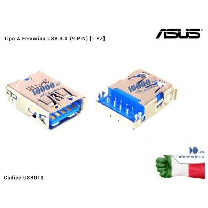 USB010 Connettore Porta USB 3.0 Tipo A Femmina (9 PIN) [1 PZ] ASUS A54 A54C K54 K54C K54LY X54 X54C X54L X540 X540S A83S K43 ...