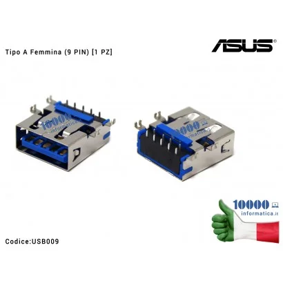 USB009 Connettore Porta USB 3.0 Tipo A Femmina (9 PIN) [1 PZ] ASUS VivoBook X200 X200CA X200LA X200MA TOSHIBA Satellite C50-A...