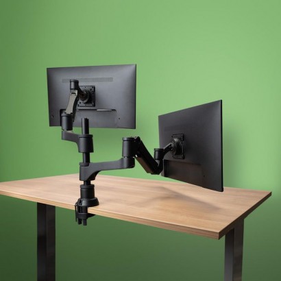 RGOVLCA4TWSI RGOVLCA4TWSI R-Go Tools R-Go Caparo 4 D2, Circular Dual Monitor Arm, Desk Mount, Gas Spring, 3-9kg, Black-Silver...