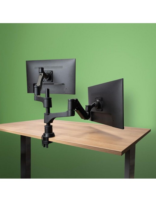 RGOVLCA4TWSI RGOVLCA4TWSI R-Go Tools R-Go Caparo 4 D2, Circular Dual Monitor Arm, Desk Mount, Gas Spring, 3-9kg, Black-Silver...