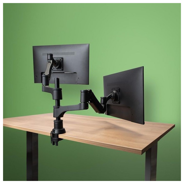 RGOVLCA4TWSI R-Go Tools R-Go Caparo 4 D2, Circular Dual Monitor Arm, Desk Mount, Gas Spring, 3-9kg, Black-Silver, Low Carbon Foo