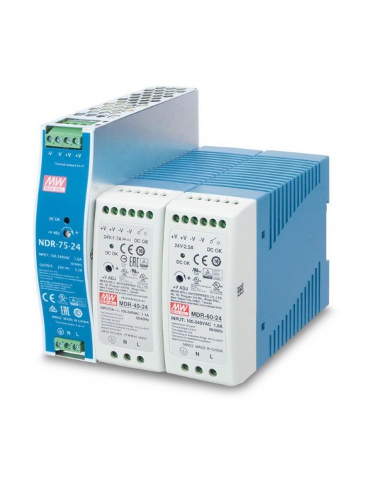 PWR-60-24 PWR-60-24 Planet 100 - 240 V, 50 - 60 Hz, 123 - 370 V DC, 60 W, 40 x 100 x 90 mm, 0.3 kg MDR-60-24