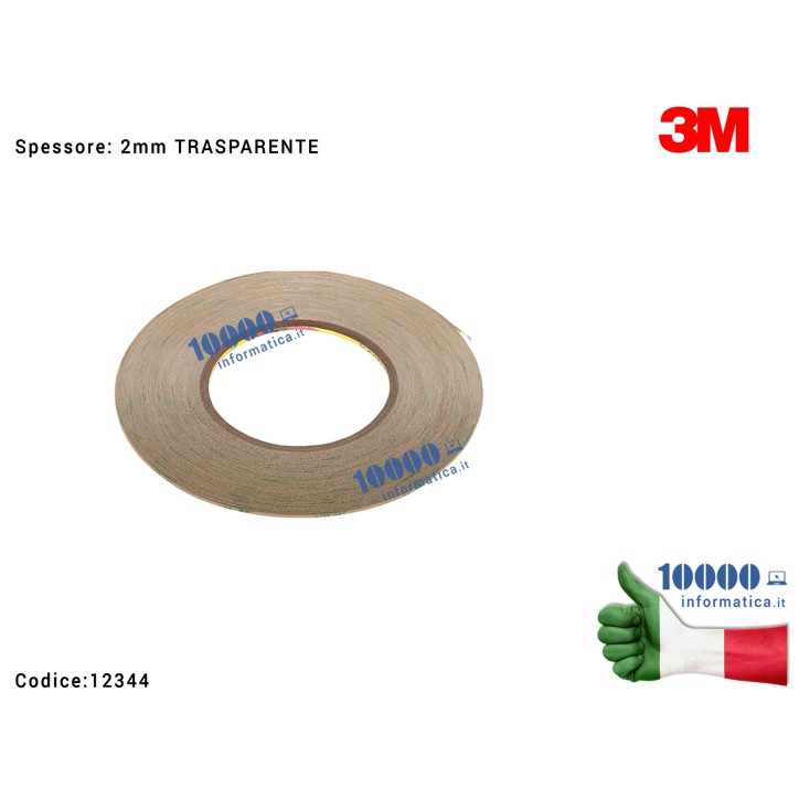 Nastro Biadesivo 3M (TRASPARENTE) [2mm x 55mt] Ultra Strong Riparazioni LCD Display Frame Smartphone iPhone Tablet Cornici Bezel