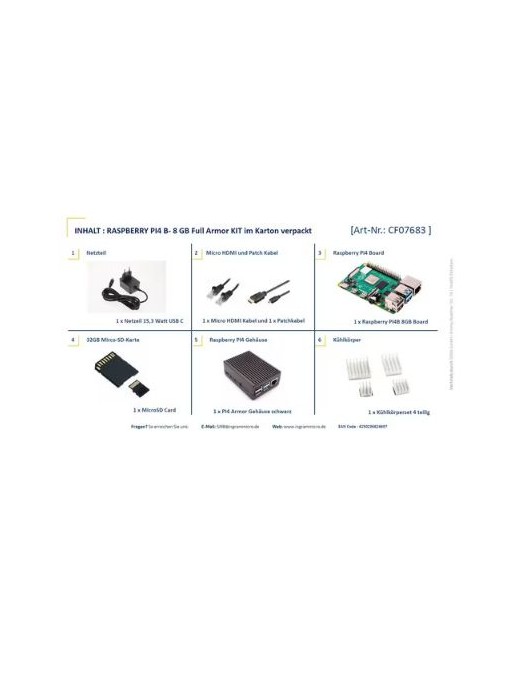 SI-CLOSEDARMOR8GB Raspberry Pi 4B ARMOR 8GB KIT PI4 8GB ARMOR GEH PSU 32GB